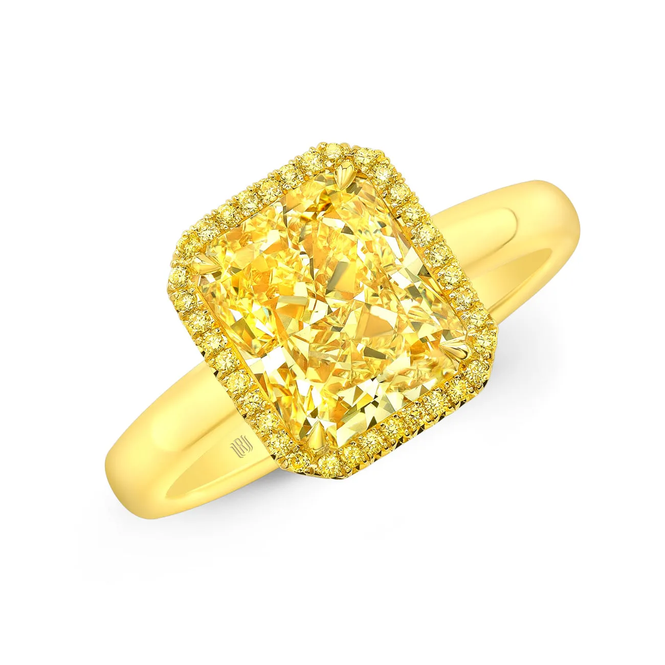 Radiant Cut 4.02 ct 18K Yellow Gold Halo Fancy Yellow Diamond Engagement Ring
