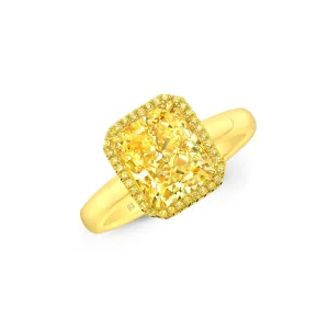 Radiant Cut 4.02 ct 18K Yellow Gold Halo Fancy Yellow Diamond Engagement Ring