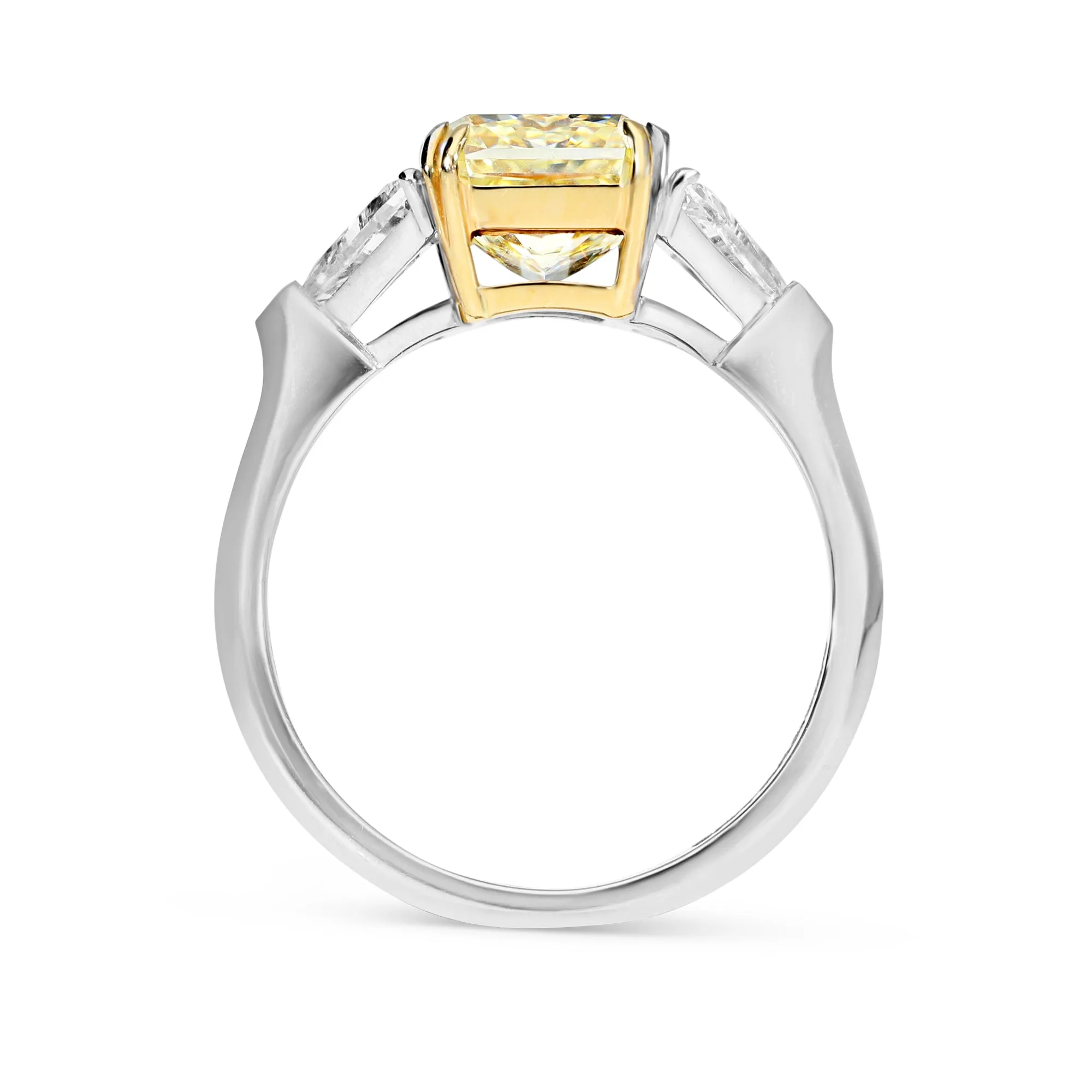Radiant Cut Fancy Yellow Three Stone Trillion Ring