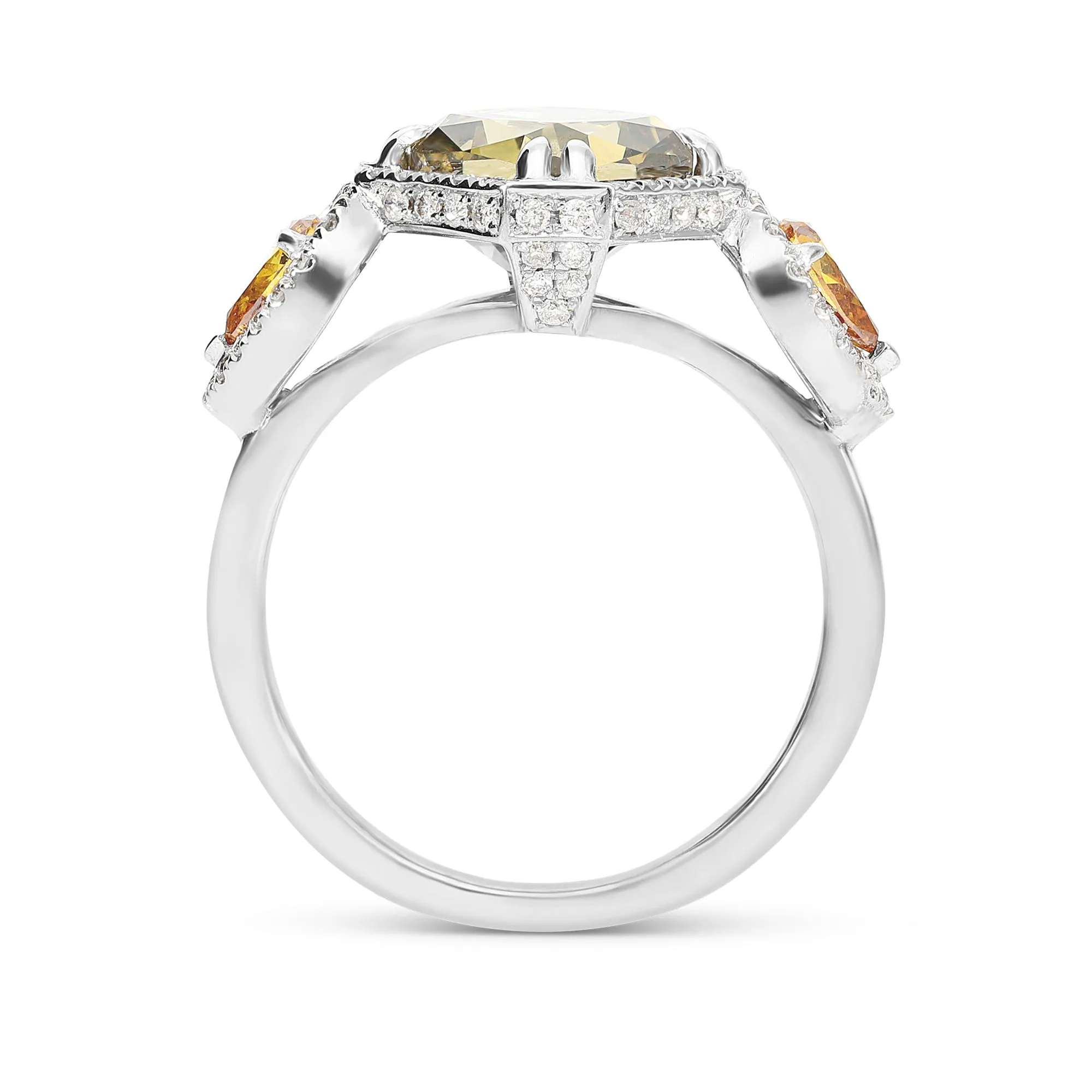 Radiant Cut Natural Fancy Intense Olive Ring