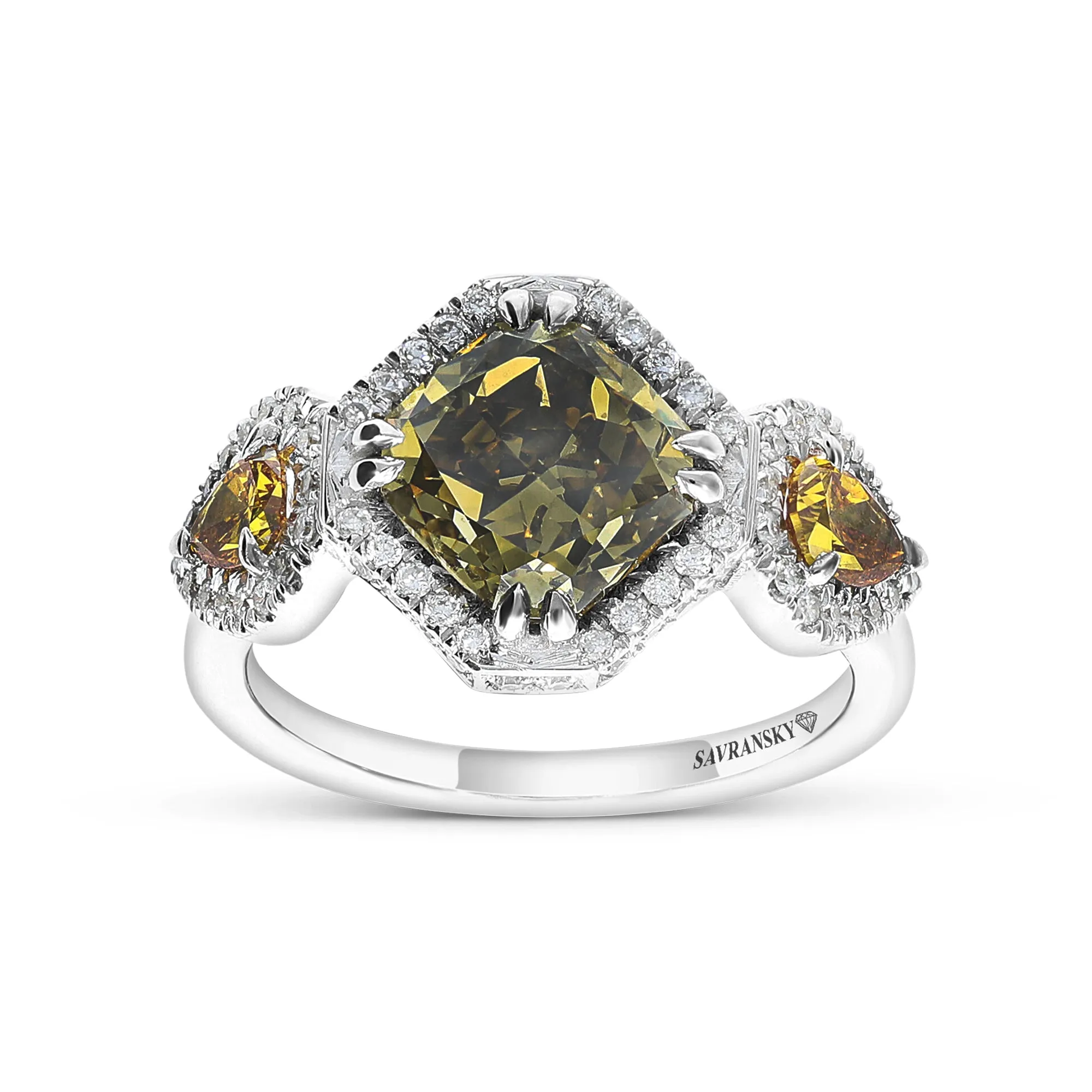 Radiant Cut Natural Fancy Intense Olive Ring