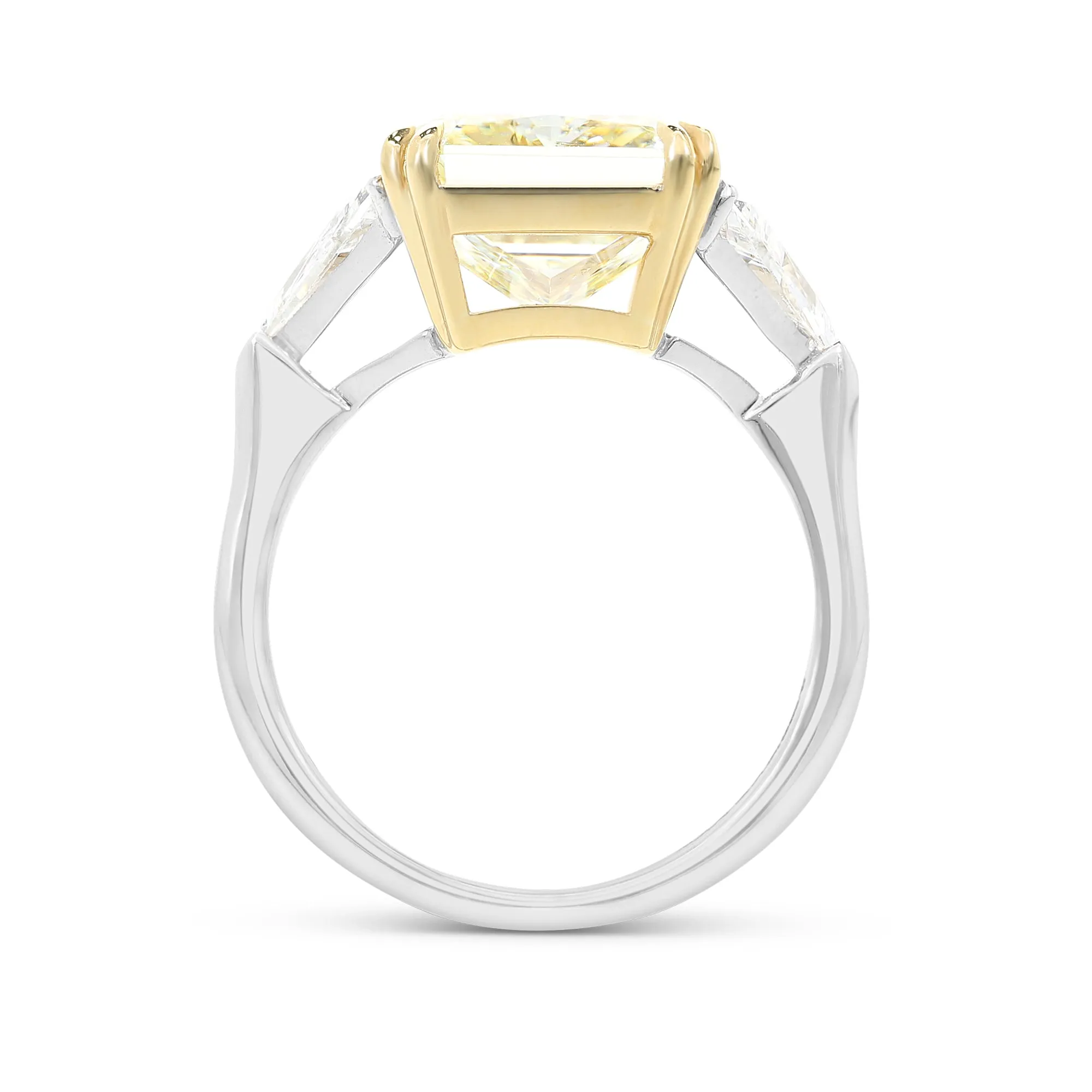 Radiant Fancy Yellow Three Stone Trillion Ring - 7.4 Carat
