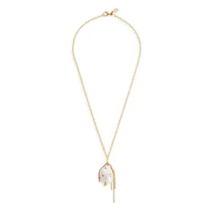 Rainbow Golden Chain Pearl Oasis Flower Drop Necklace