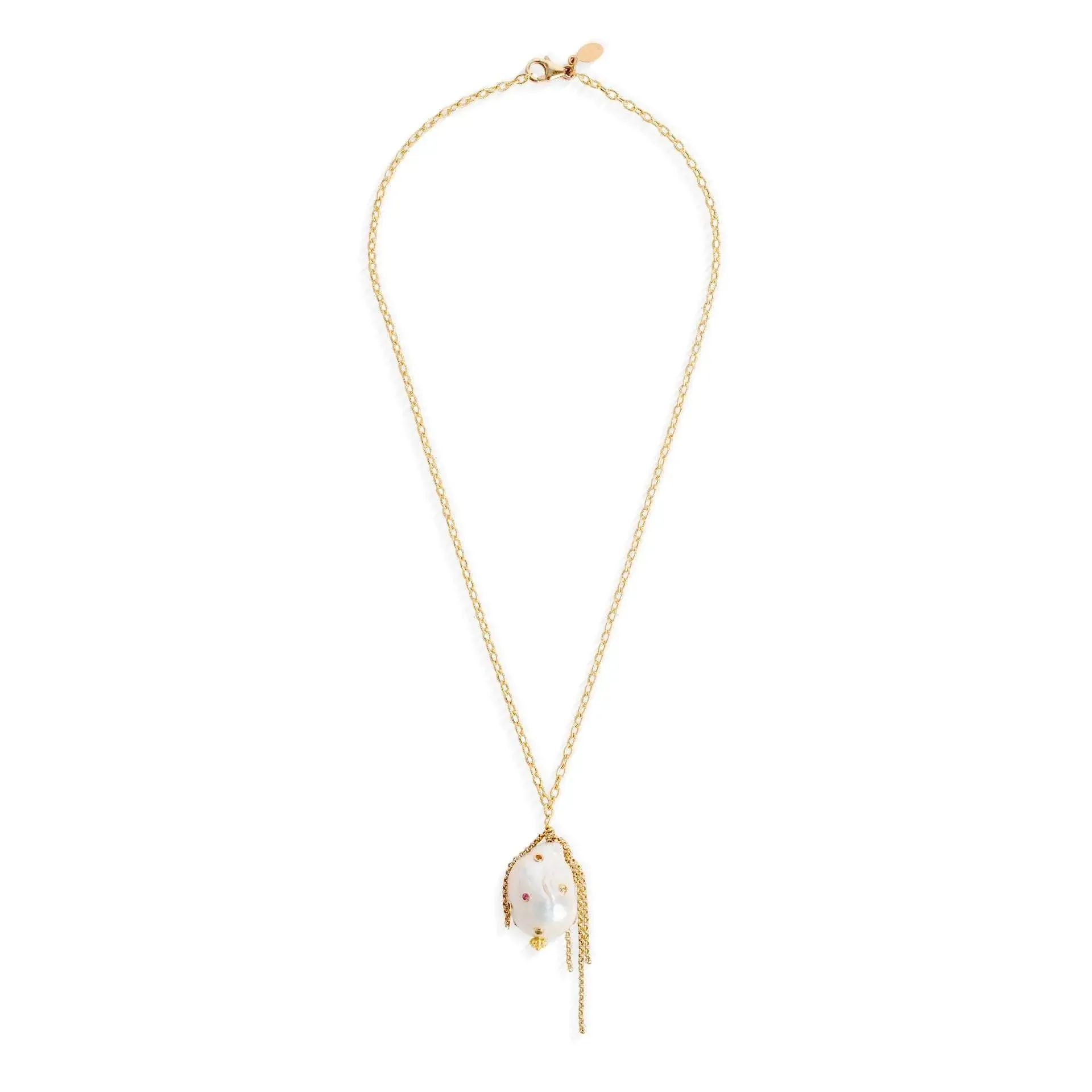 Rainbow Golden Chain Pearl Oasis Flower Drop Necklace