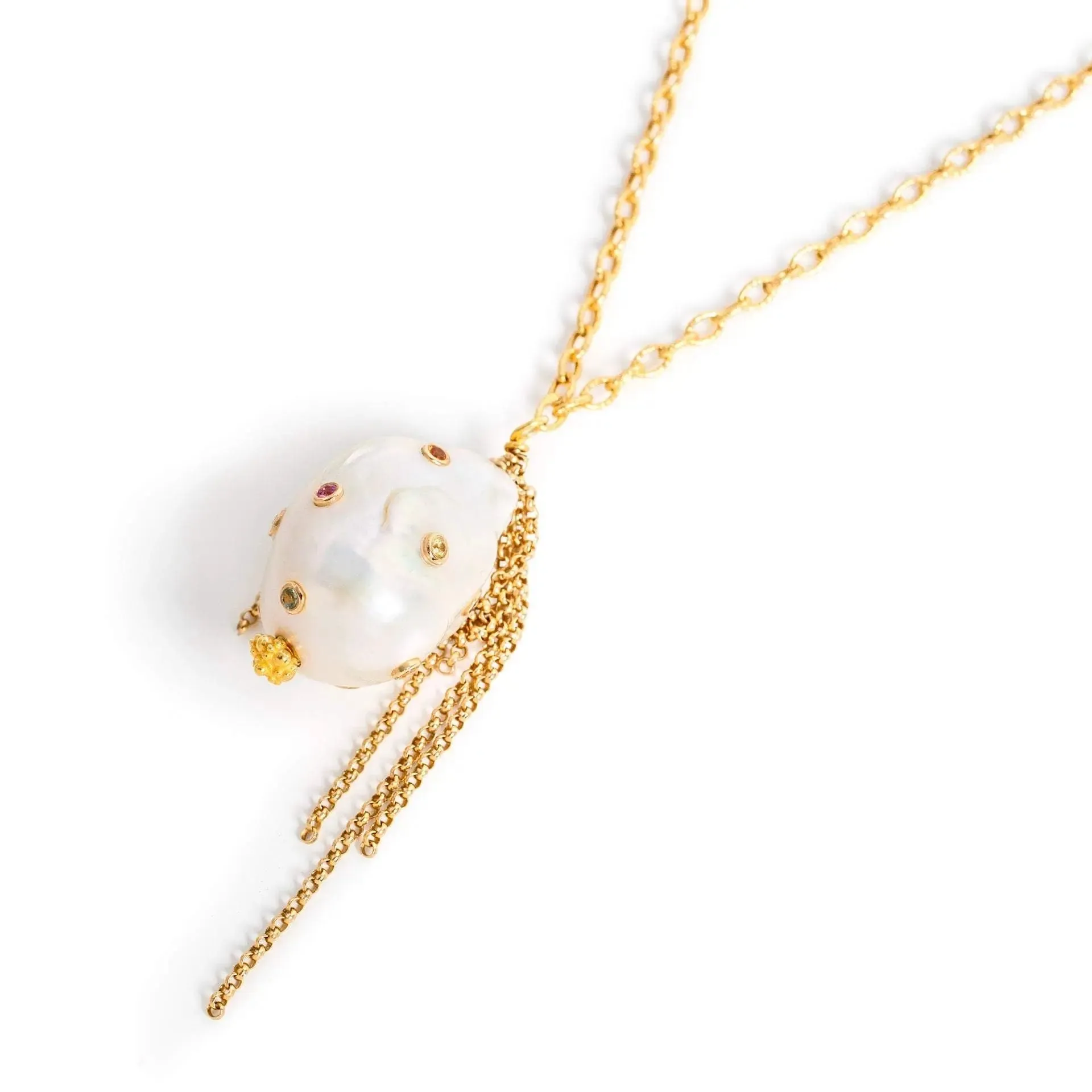 Rainbow Golden Chain Pearl Oasis Flower Drop Necklace