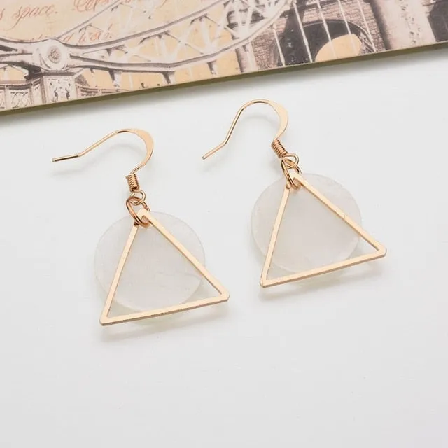 Rectangle Round Gold Korean Earrings