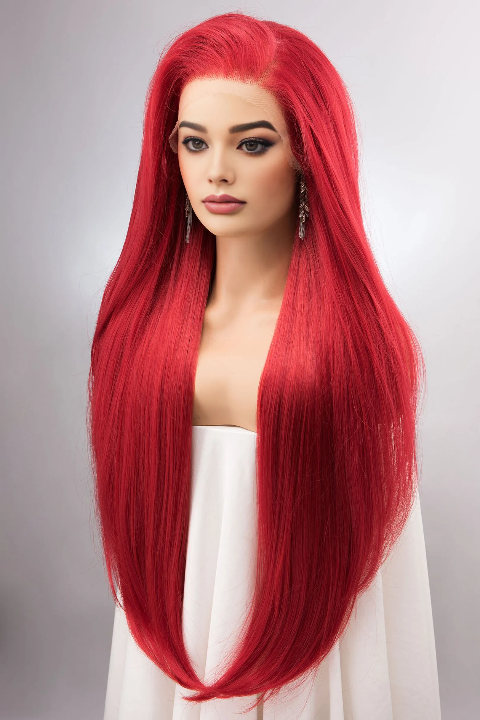 Red Straight Lace Front Synthetic Wig Aitana Ariel Look