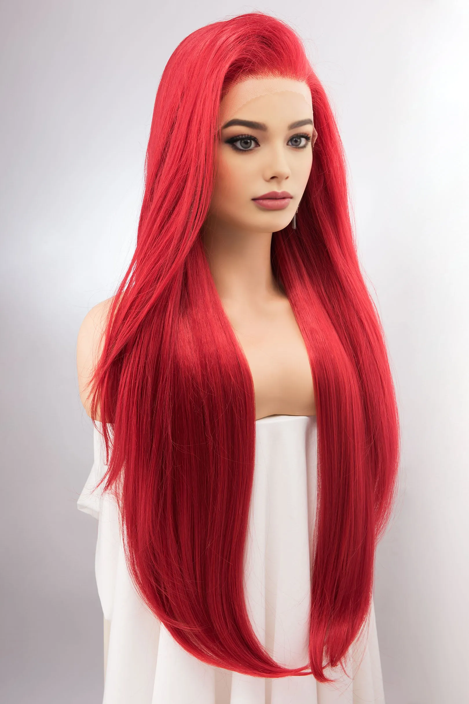 Red Straight Lace Front Synthetic Wig Aitana Ariel Look