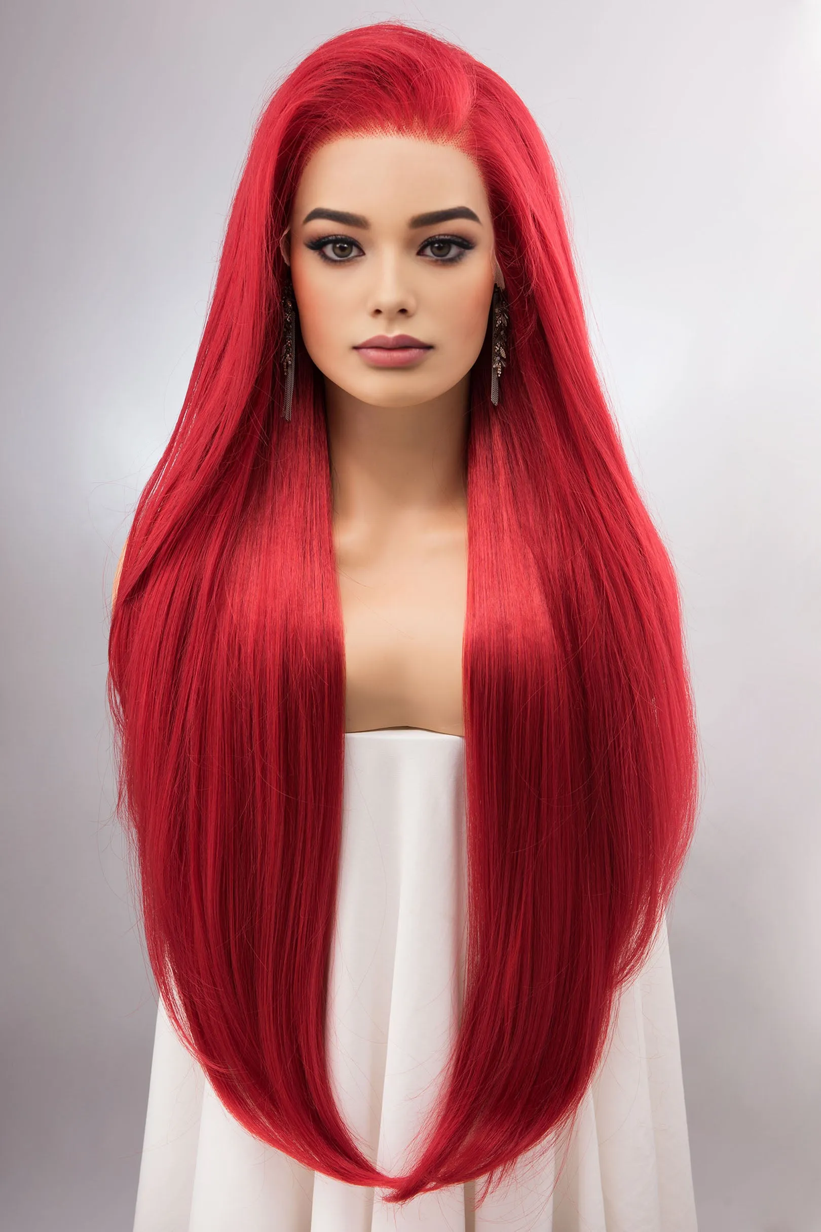 Red Straight Lace Front Synthetic Wig Aitana Ariel Look