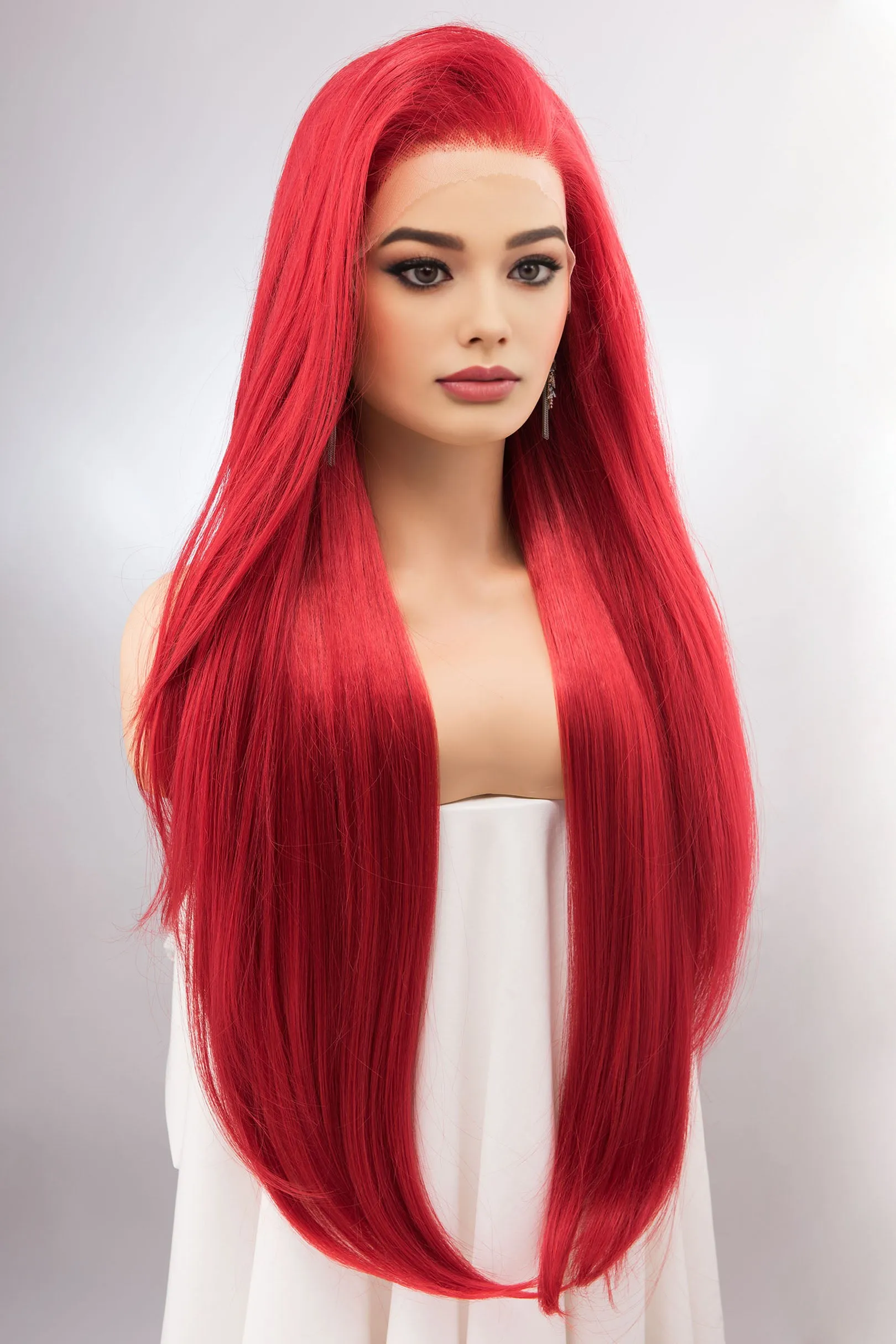 Red Straight Lace Front Synthetic Wig Aitana Ariel Look