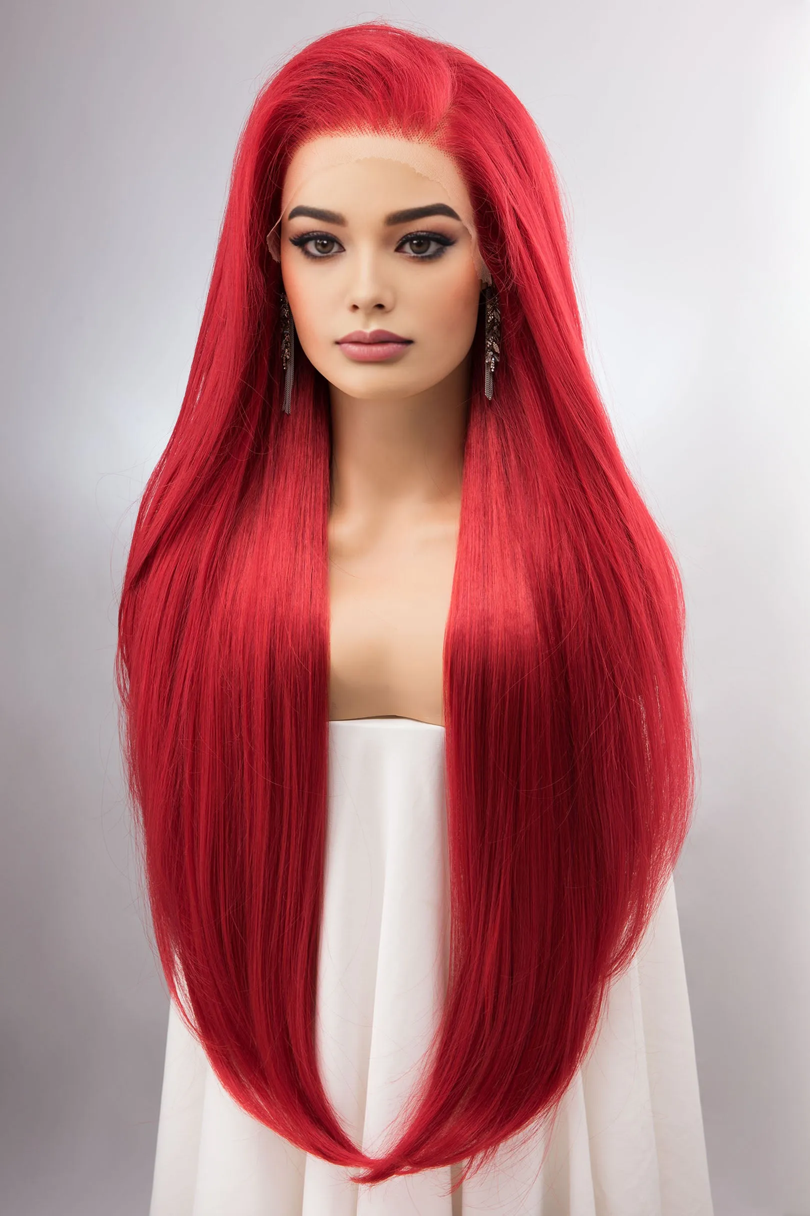 Red Straight Lace Front Synthetic Wig Aitana Ariel Look