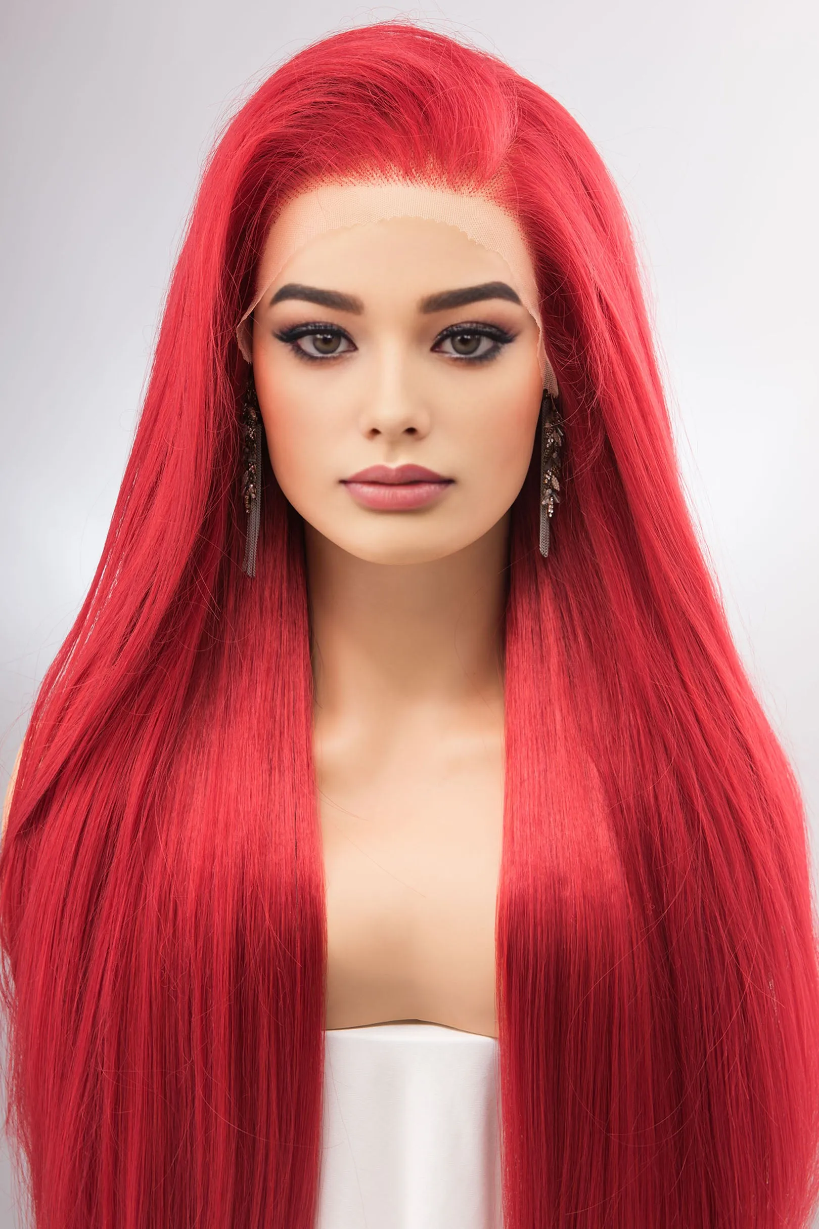 Red Straight Lace Front Synthetic Wig Aitana Ariel Look