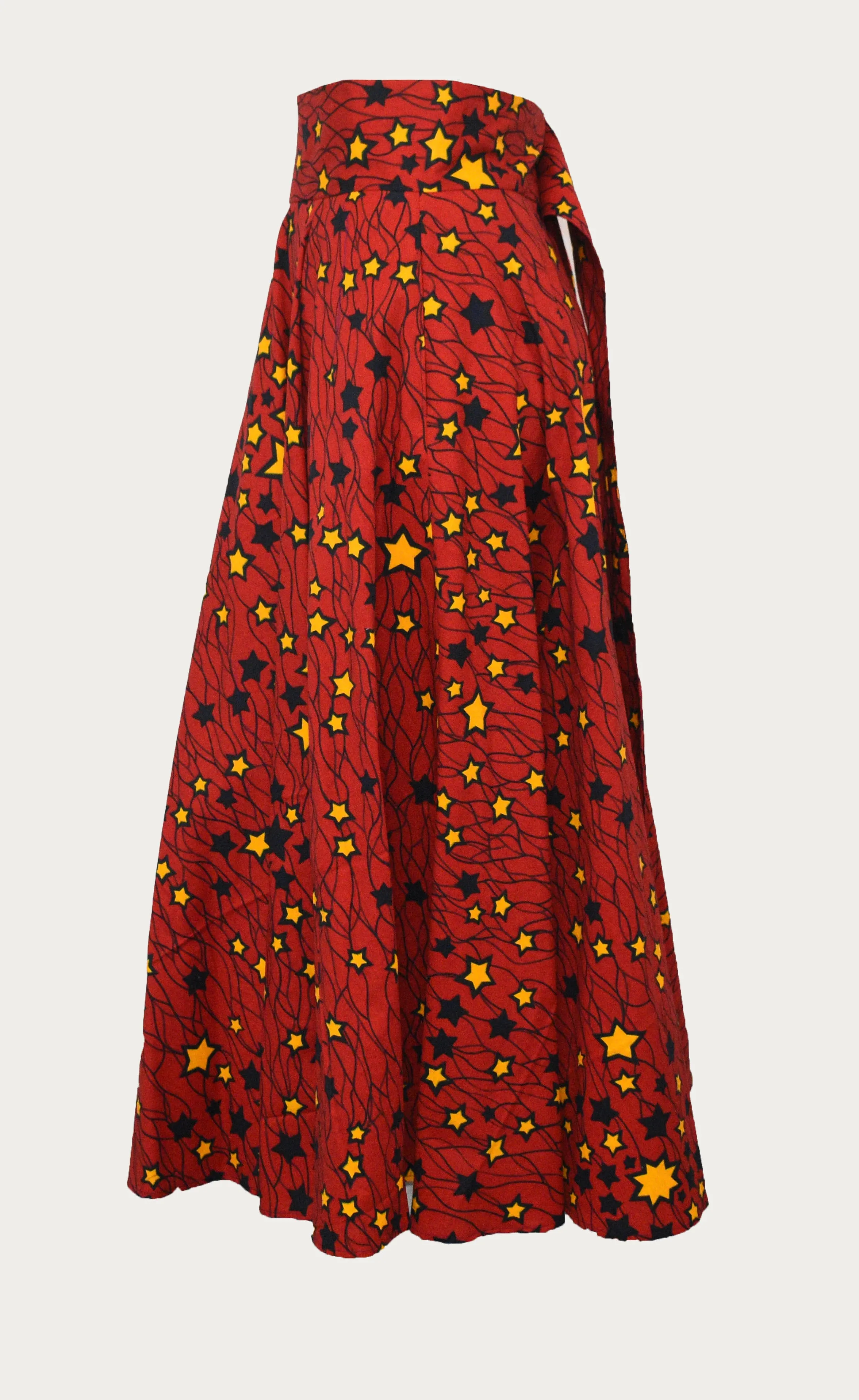 Red Super Dutch Hollandais Fabric Floor Length Maxi Skirt