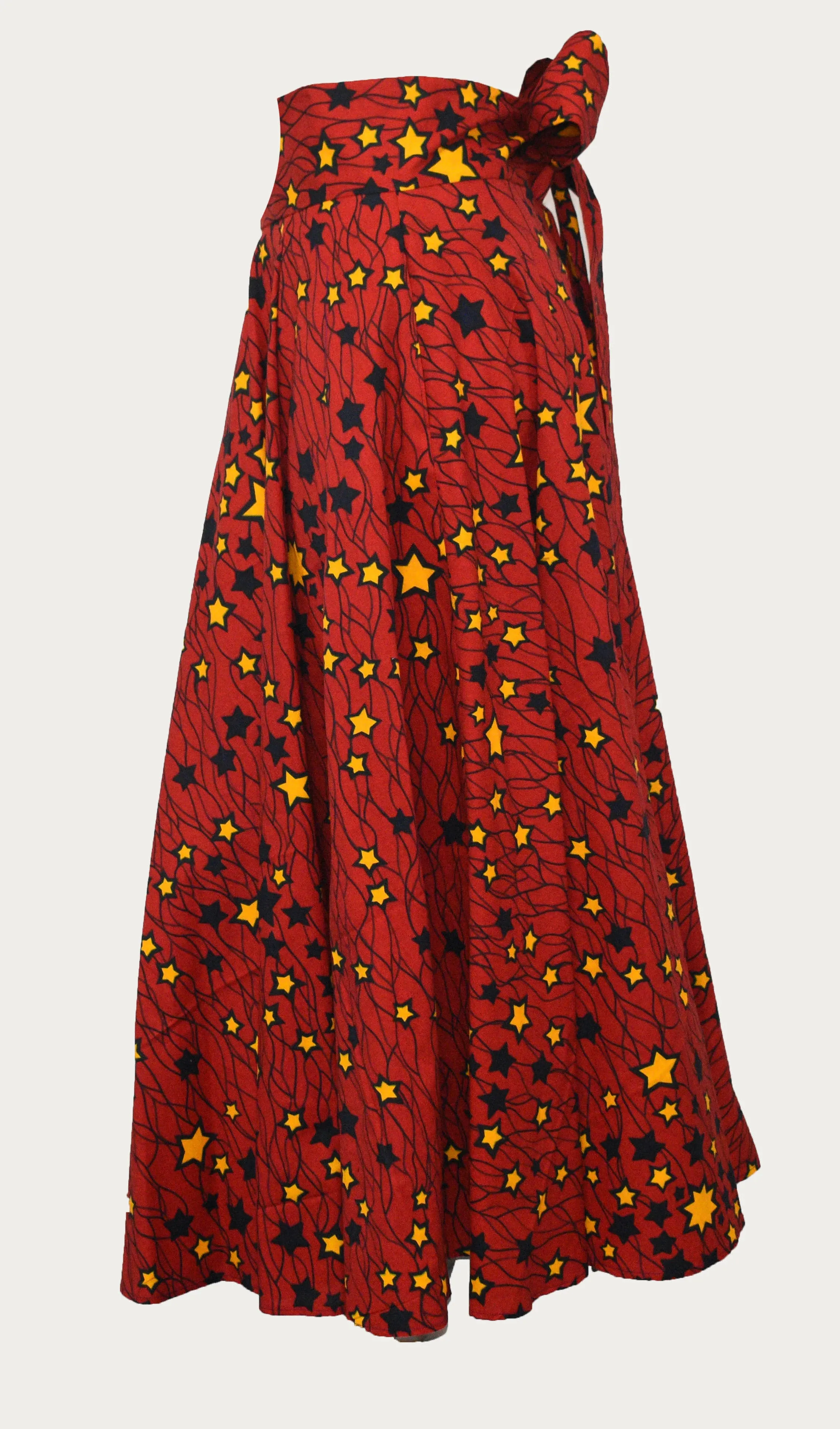 Red Super Dutch Hollandais Fabric Floor Length Maxi Skirt