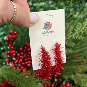 Red Tinsel Earrings