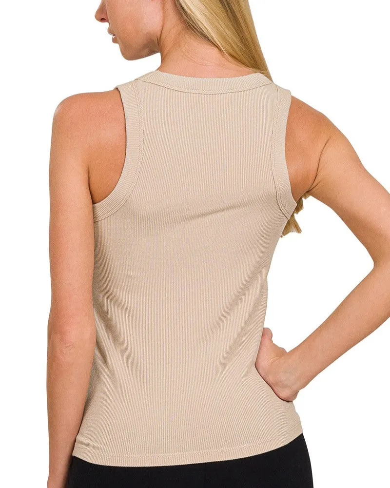 Ribbed Scoop Neck Tank - Lt Mocha