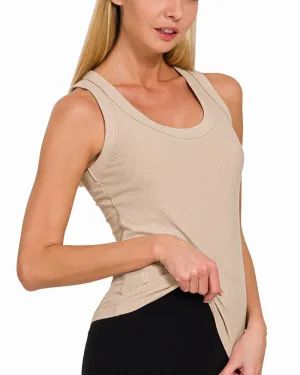 Ribbed Scoop Neck Tank - Lt Mocha