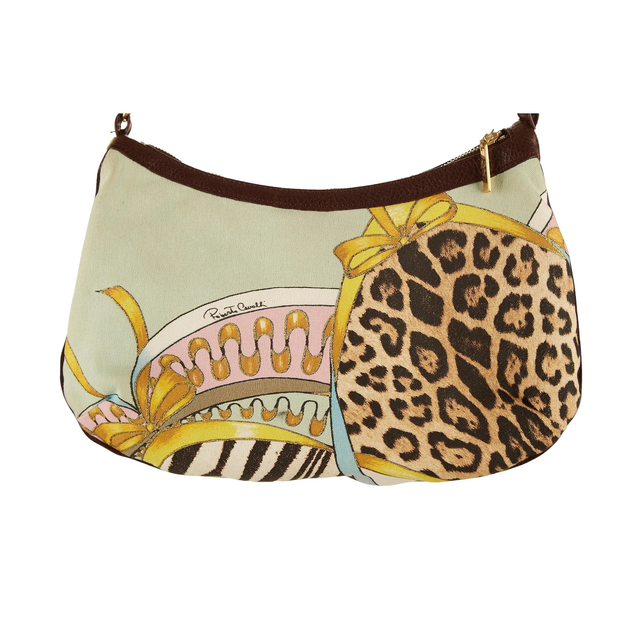 Roberto Cavalli Blue Animal Print Chain Shoulder Bag