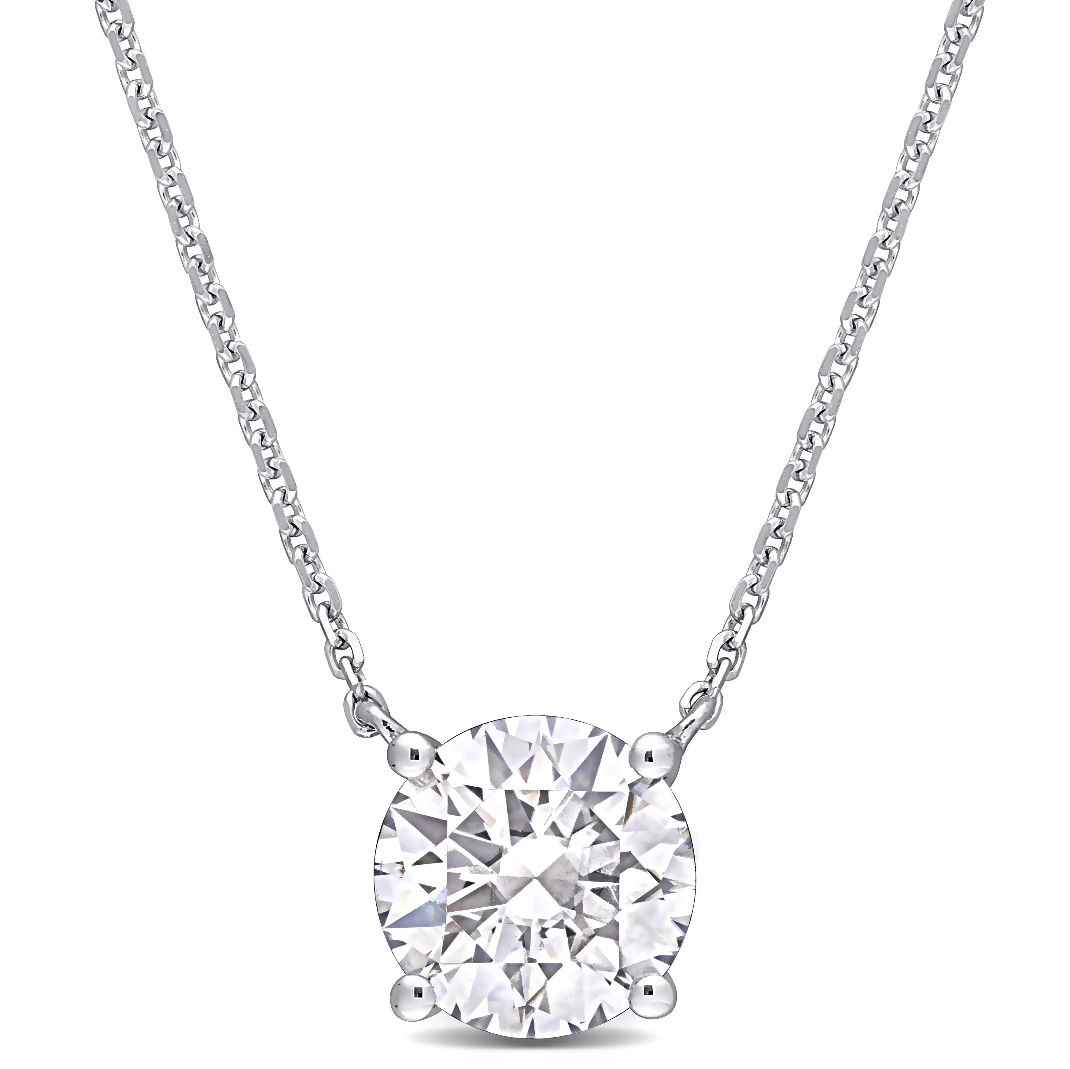 Round Moissanite 14K White Gold Pendant With Chain