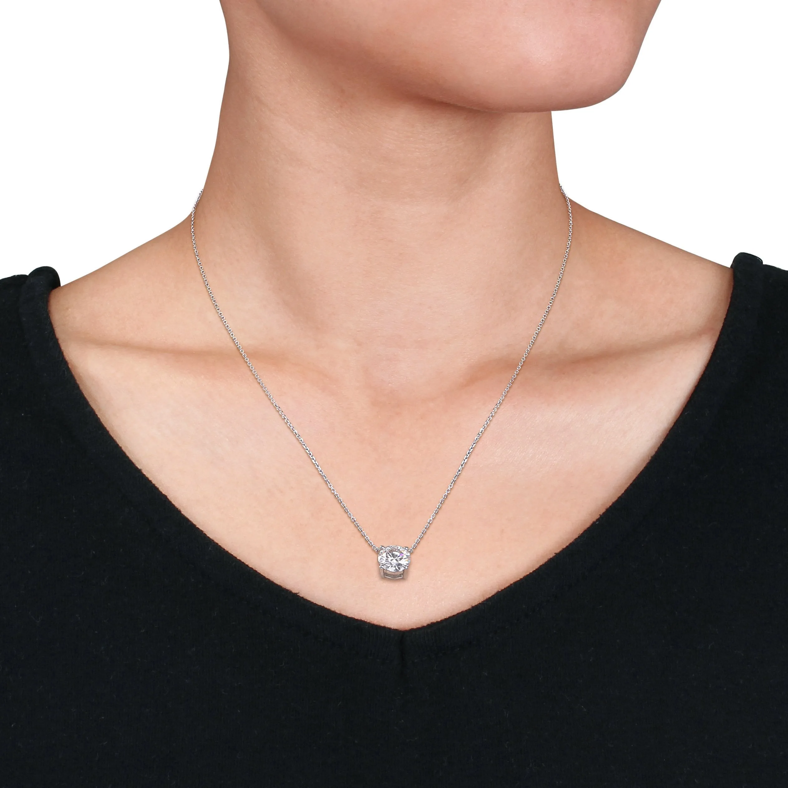 Round Moissanite 14K White Gold Pendant With Chain