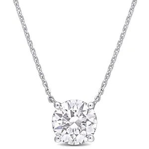 Round Moissanite 14K White Gold Pendant With Chain