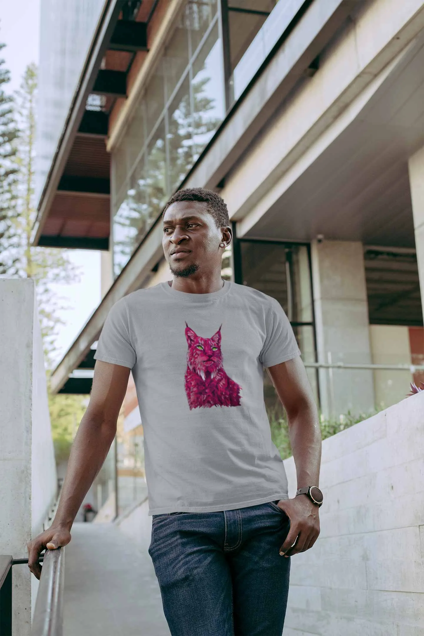 Round Neck T-Shirt (Men) - Roar Of The Fuchsia Lion (10 Colours)