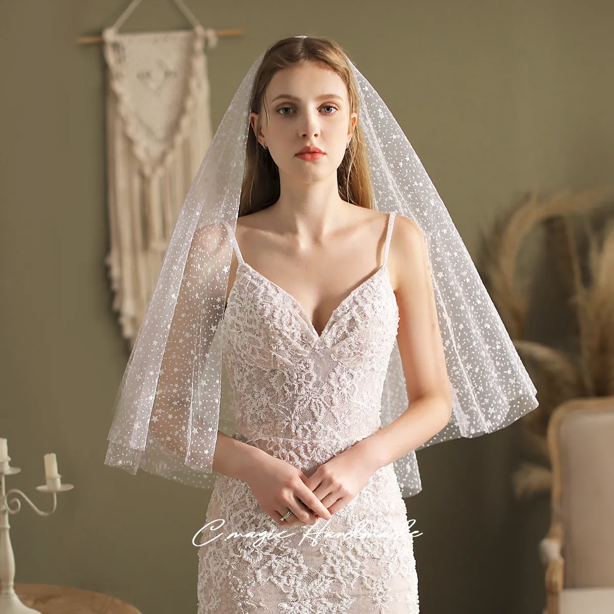 Roycebridal Shiny Start Veil Waist Length