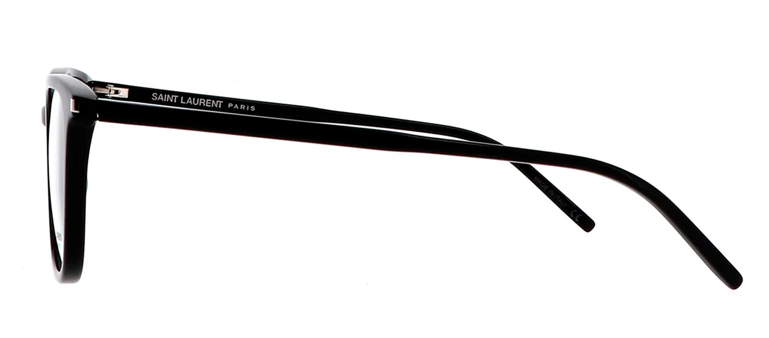 Saint Laurent SL 479O 1 Square Plastic Black Eyeglasses with Logo Stamped Demo Lenses