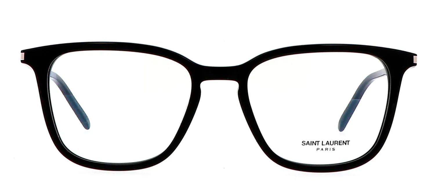 Saint Laurent SL 479O 1 Square Plastic Black Eyeglasses with Logo Stamped Demo Lenses
