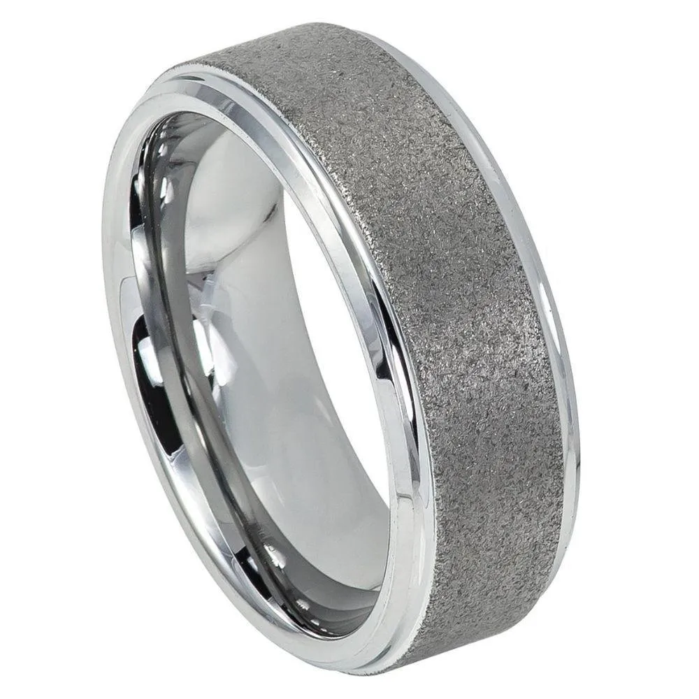 Sandblasted Finish Center Shiny Stepped Edge - 8mm