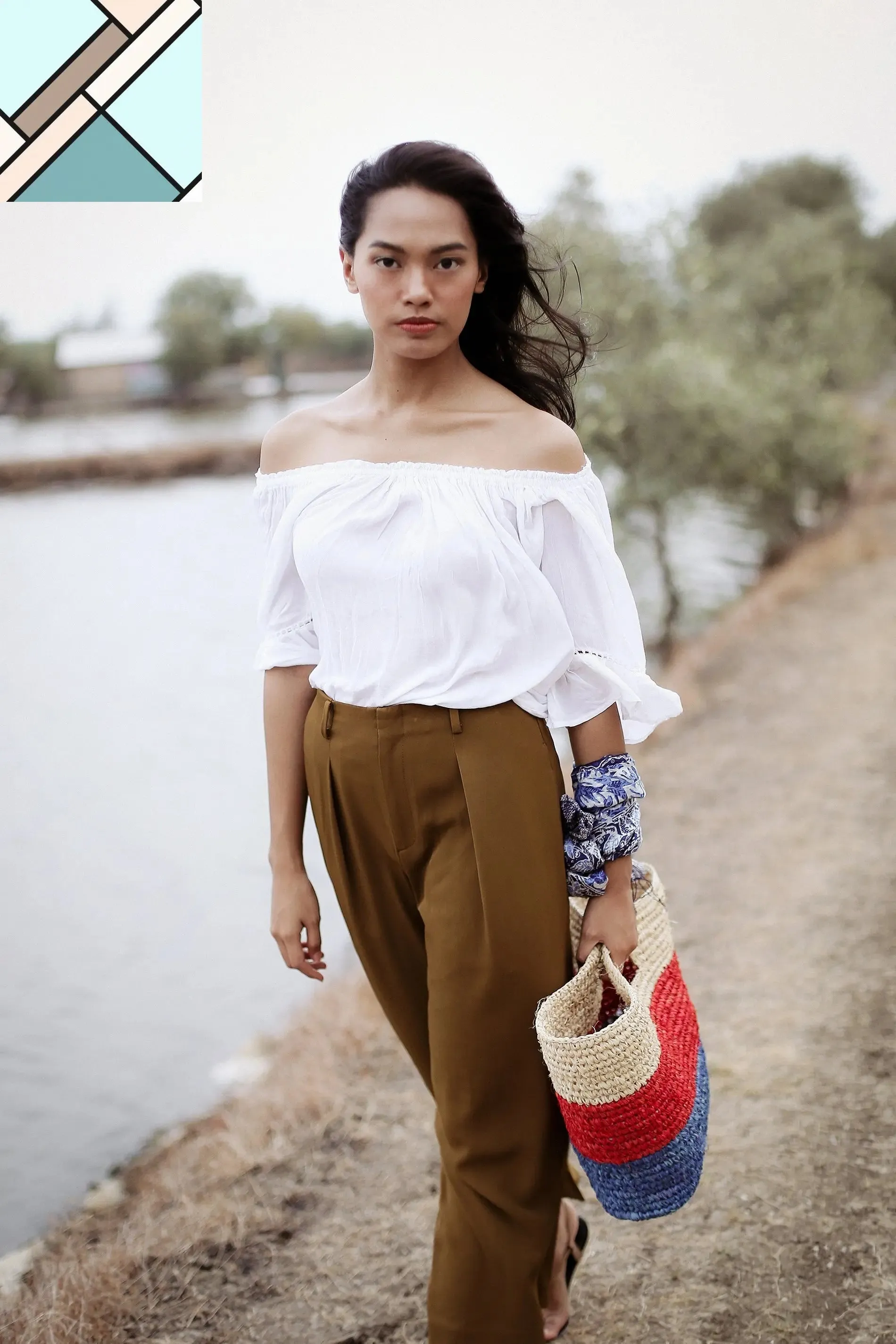 Sayan Raffia Tote Bag, in Red & Blue by BrunnaCo