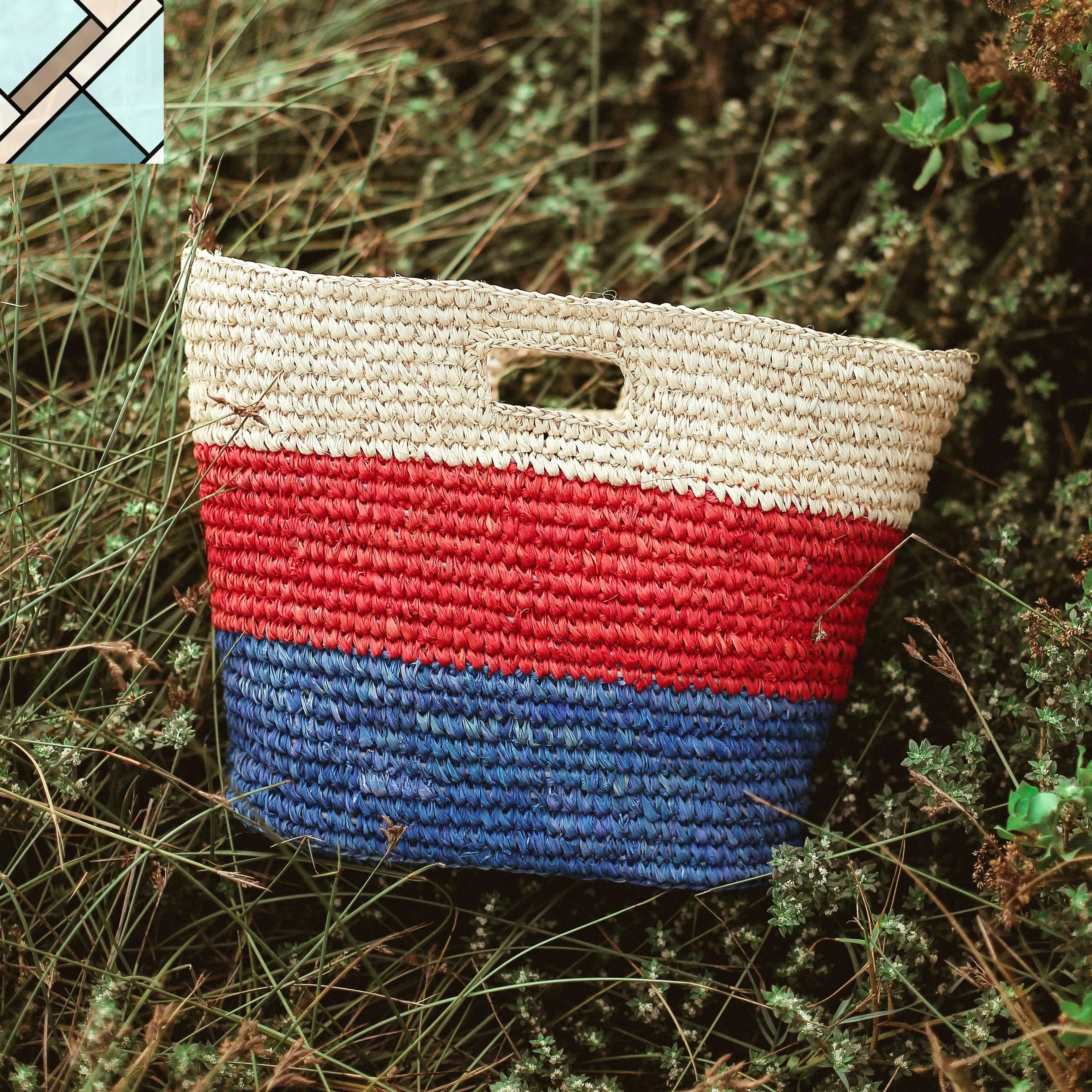 Sayan Raffia Tote Bag, in Red & Blue by BrunnaCo