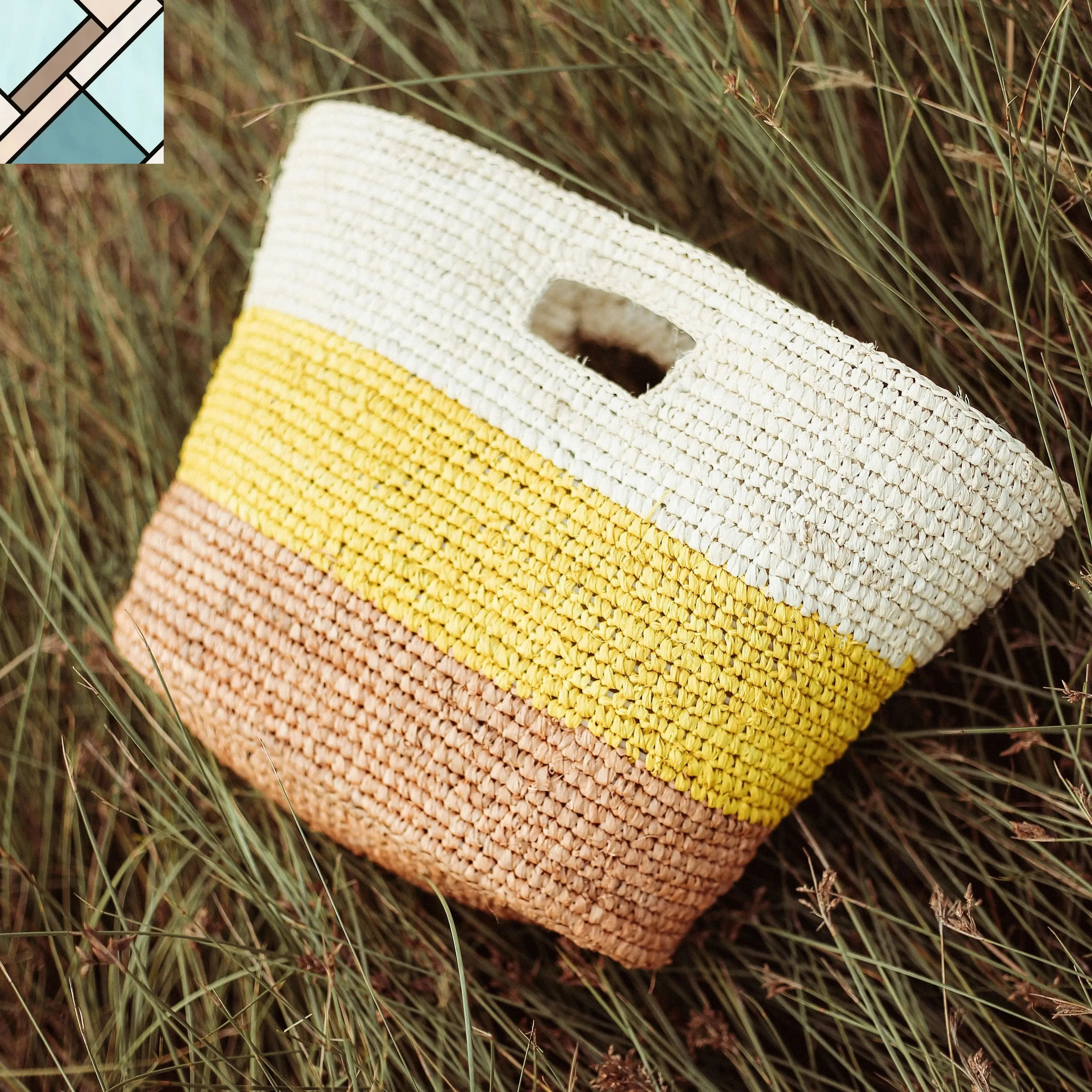Sayan Raffia Tote Bag, in Yellow & Beige by BrunnaCo
