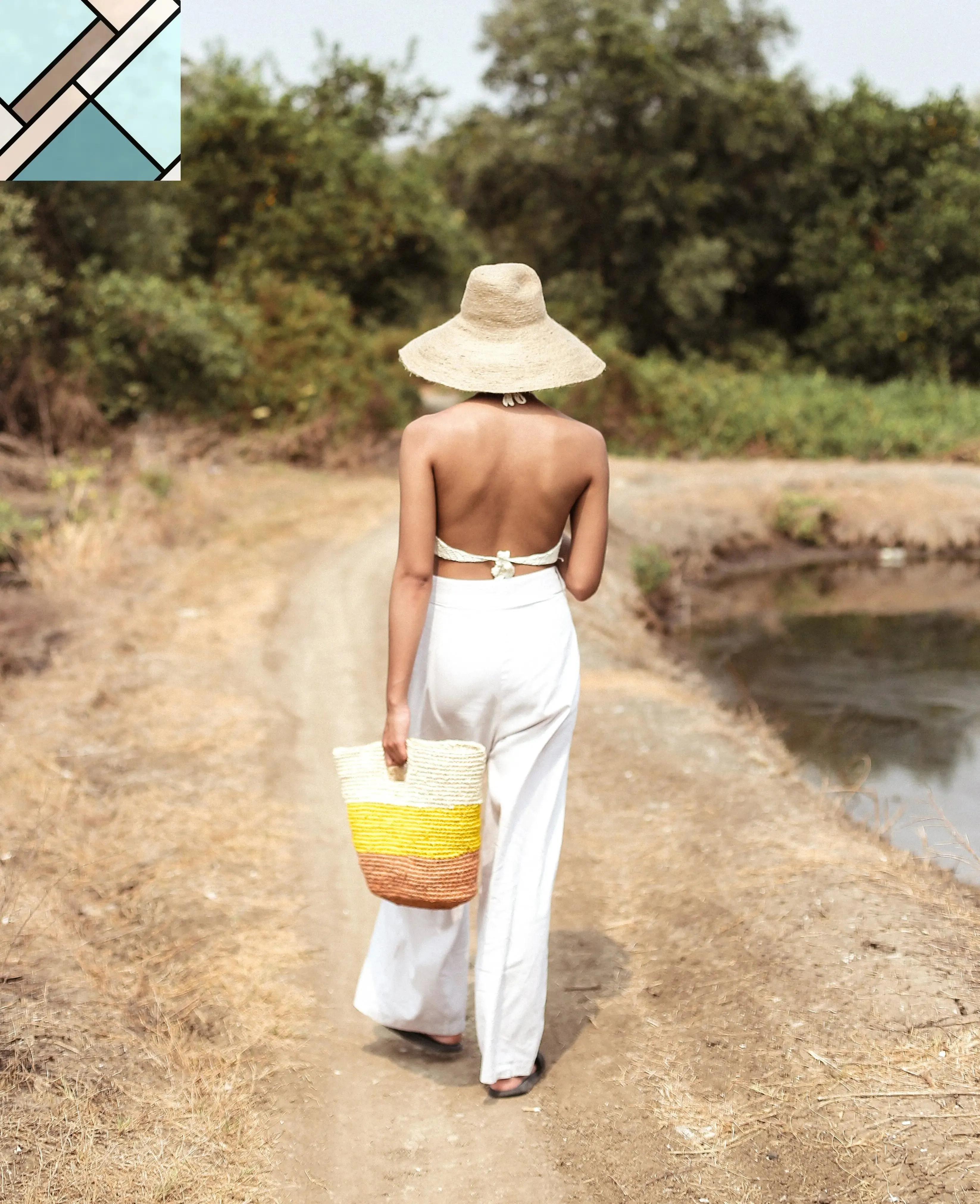 Sayan Raffia Tote Bag, in Yellow & Beige by BrunnaCo