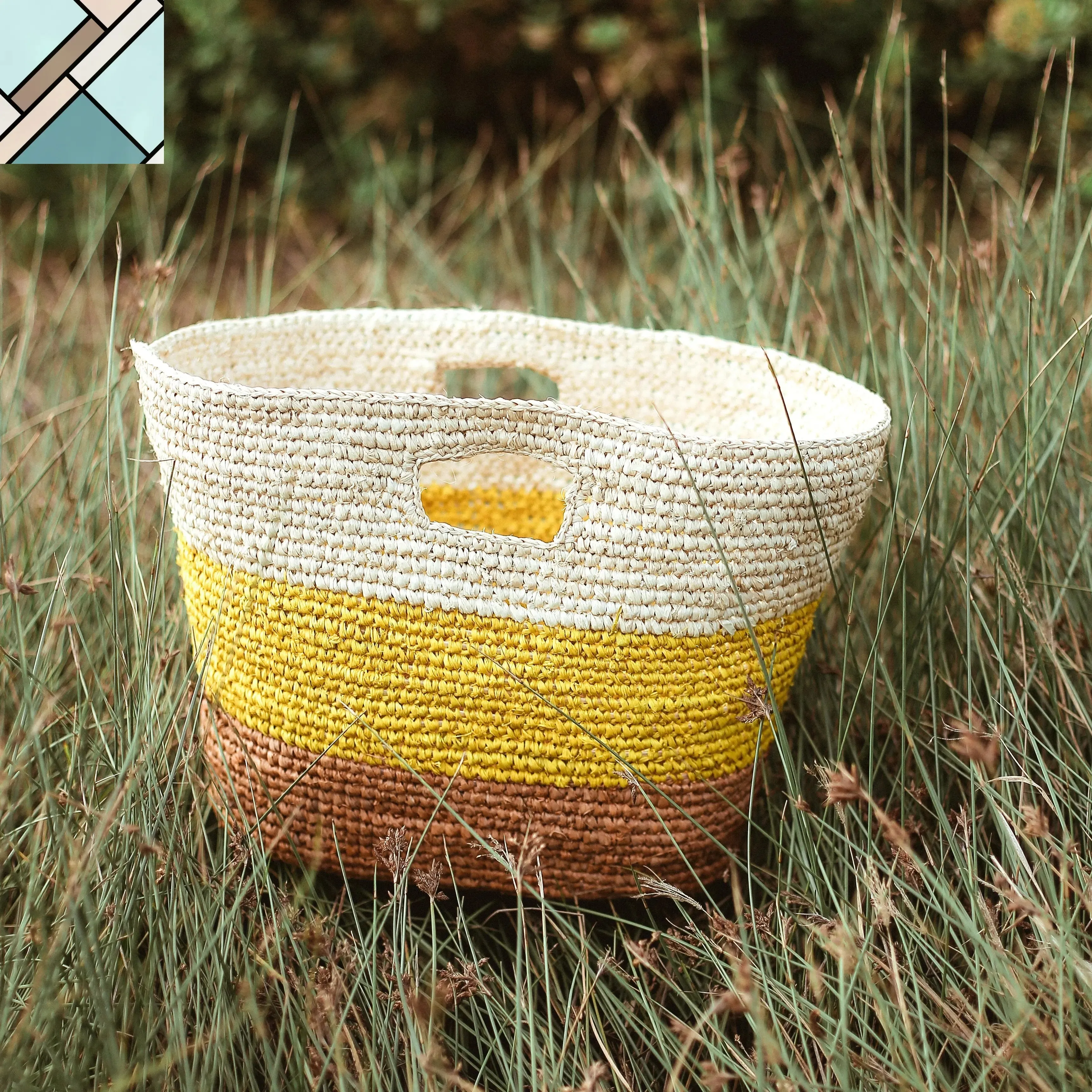 Sayan Raffia Tote Bag, in Yellow & Beige by BrunnaCo