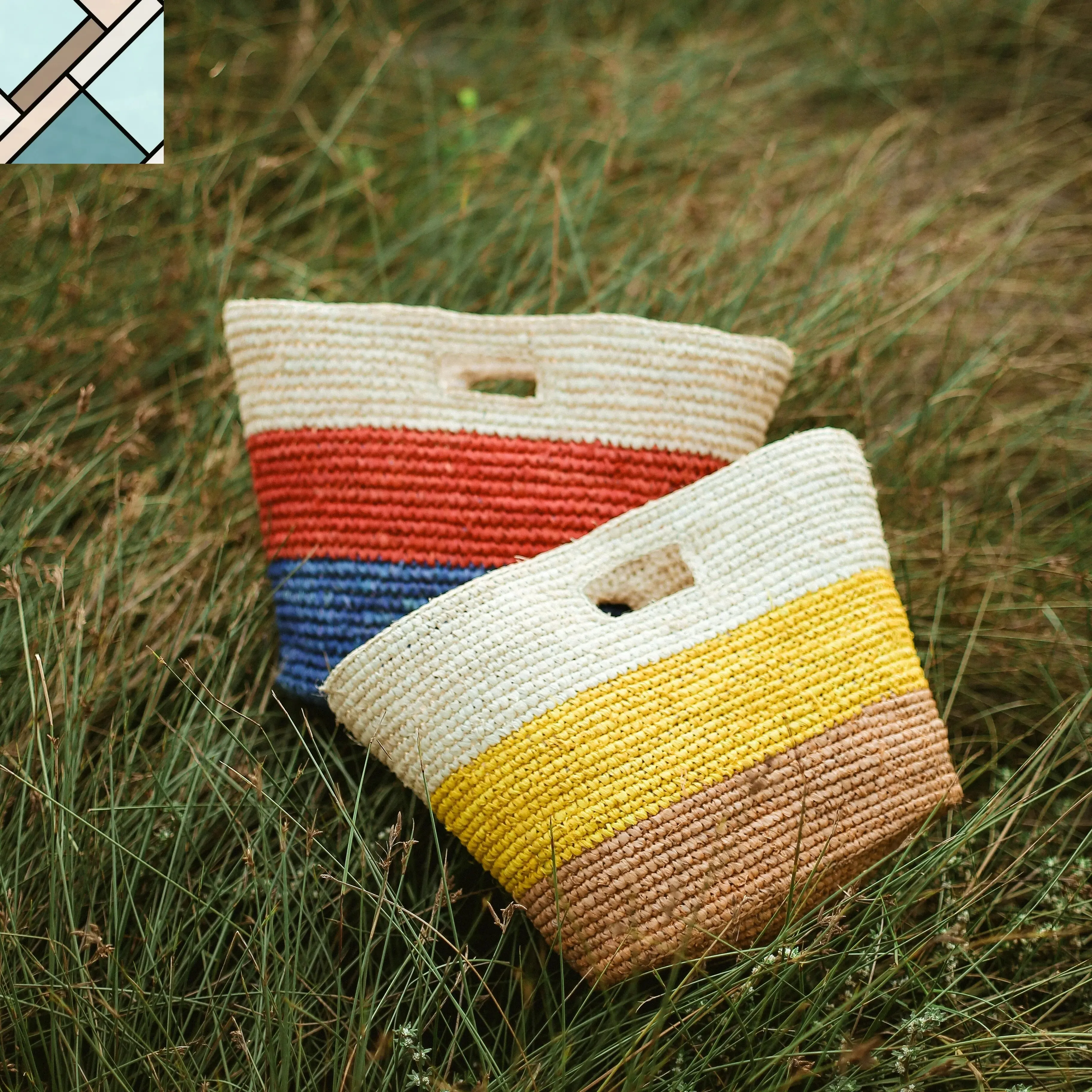 Sayan Raffia Tote Bag, in Yellow & Beige by BrunnaCo
