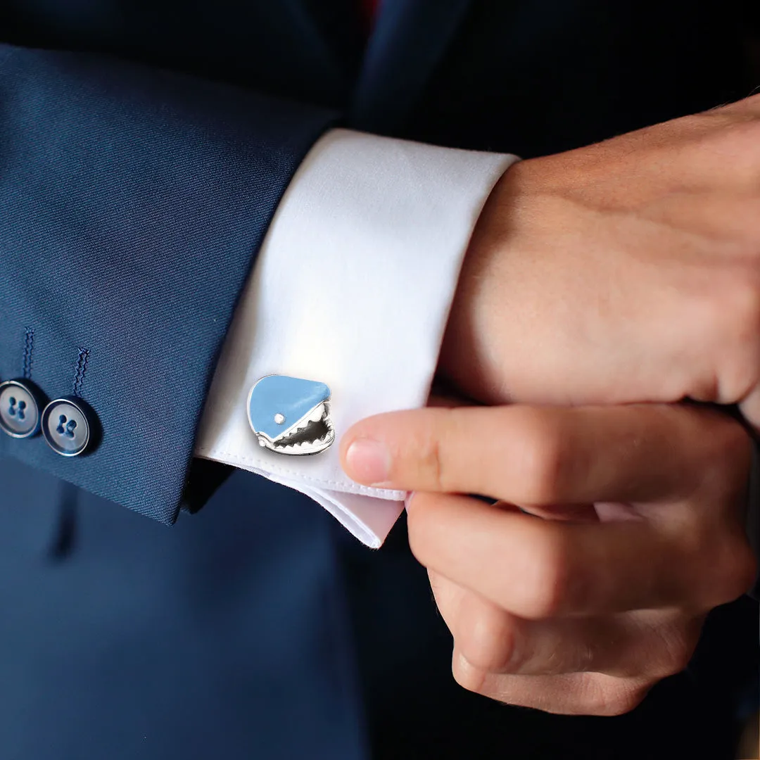 Shark Moving Jaw  Sterling Cufflinks