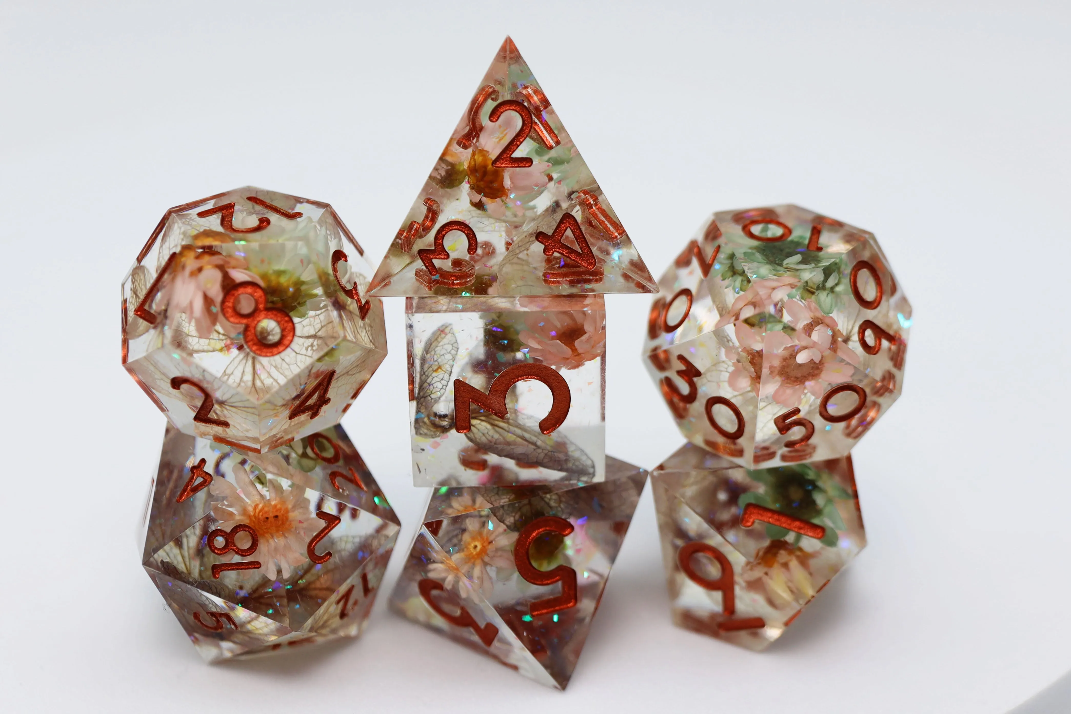 Sharp Edge Resin RPG Dice Set - Beautiful Blossom