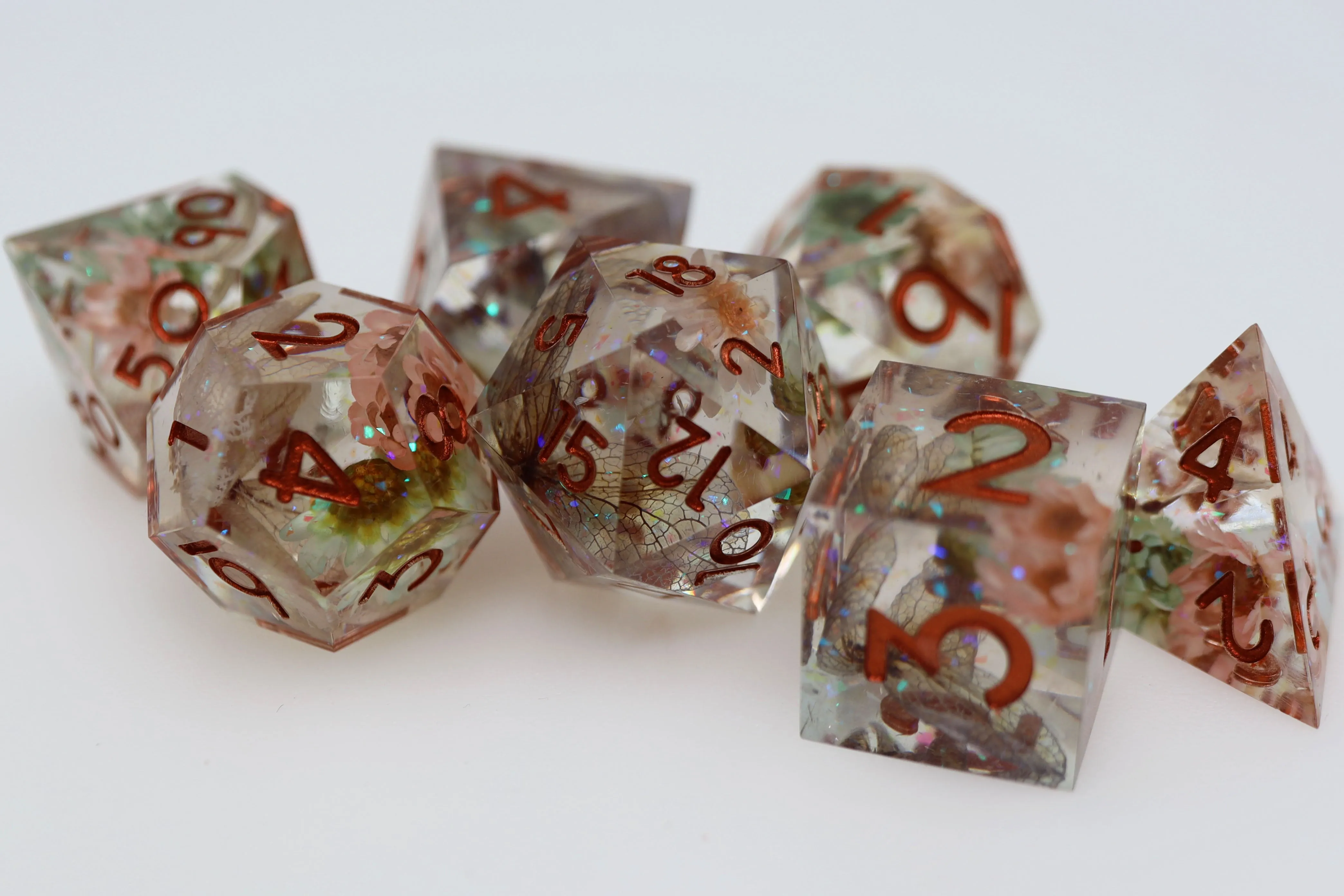 Sharp Edge Resin RPG Dice Set - Beautiful Blossom