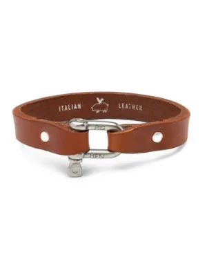 Sharp Simon Leather Cognac Silver Bracelet