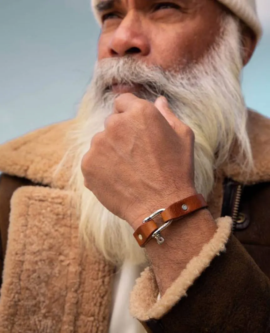 Sharp Simon Leather Cognac Silver Bracelet