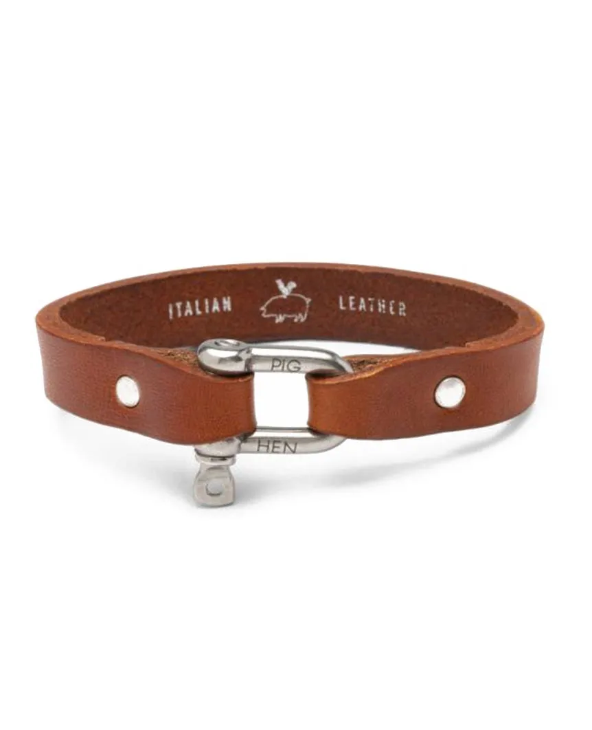Sharp Simon Leather Cognac Silver Bracelet