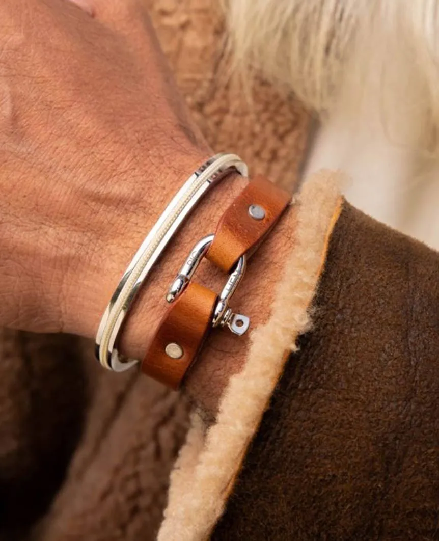 Sharp Simon Leather Cognac Silver Bracelet