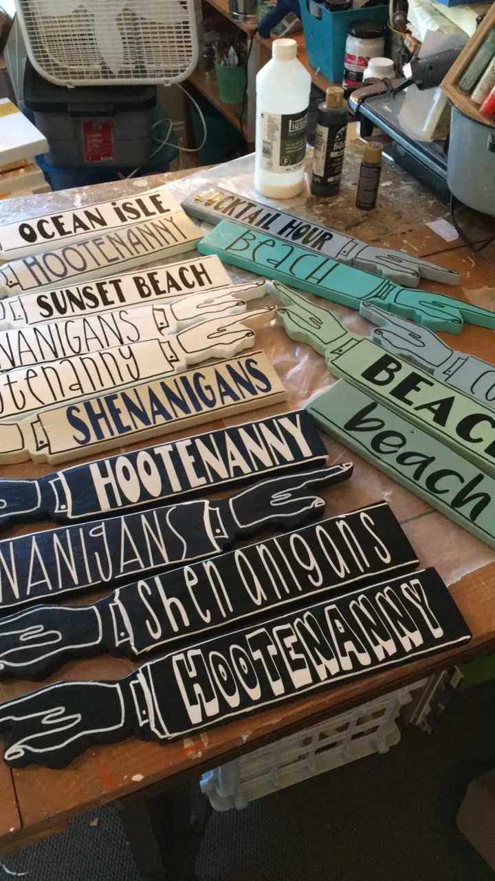 shenanigans wooden pointy sign