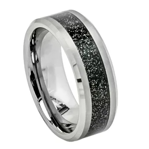 Shiny Beveled Edge with Black Sandstone Carbon Fiber Inlay - 8mm