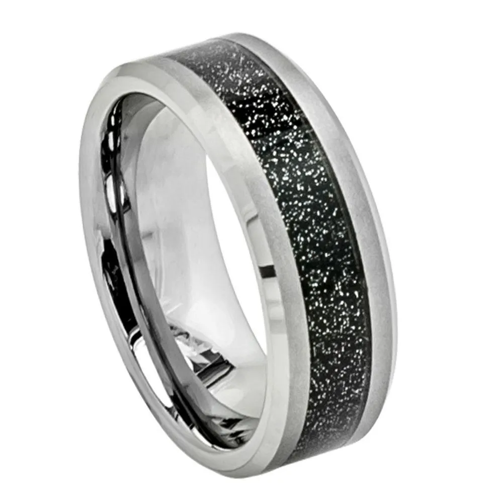 Shiny Beveled Edge with Black Sandstone Carbon Fiber Inlay - 8mm