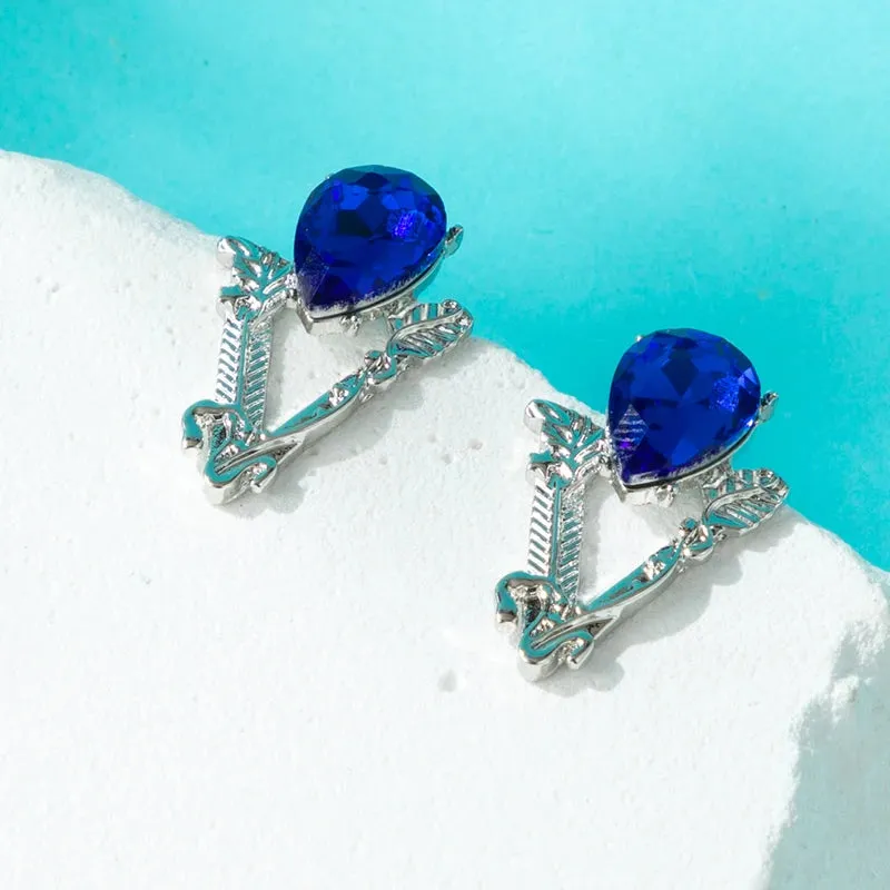 Shiny Big Blue Crystal Earrings