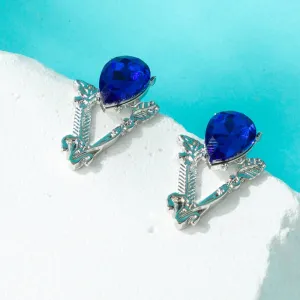 Shiny Big Blue Crystal Earrings