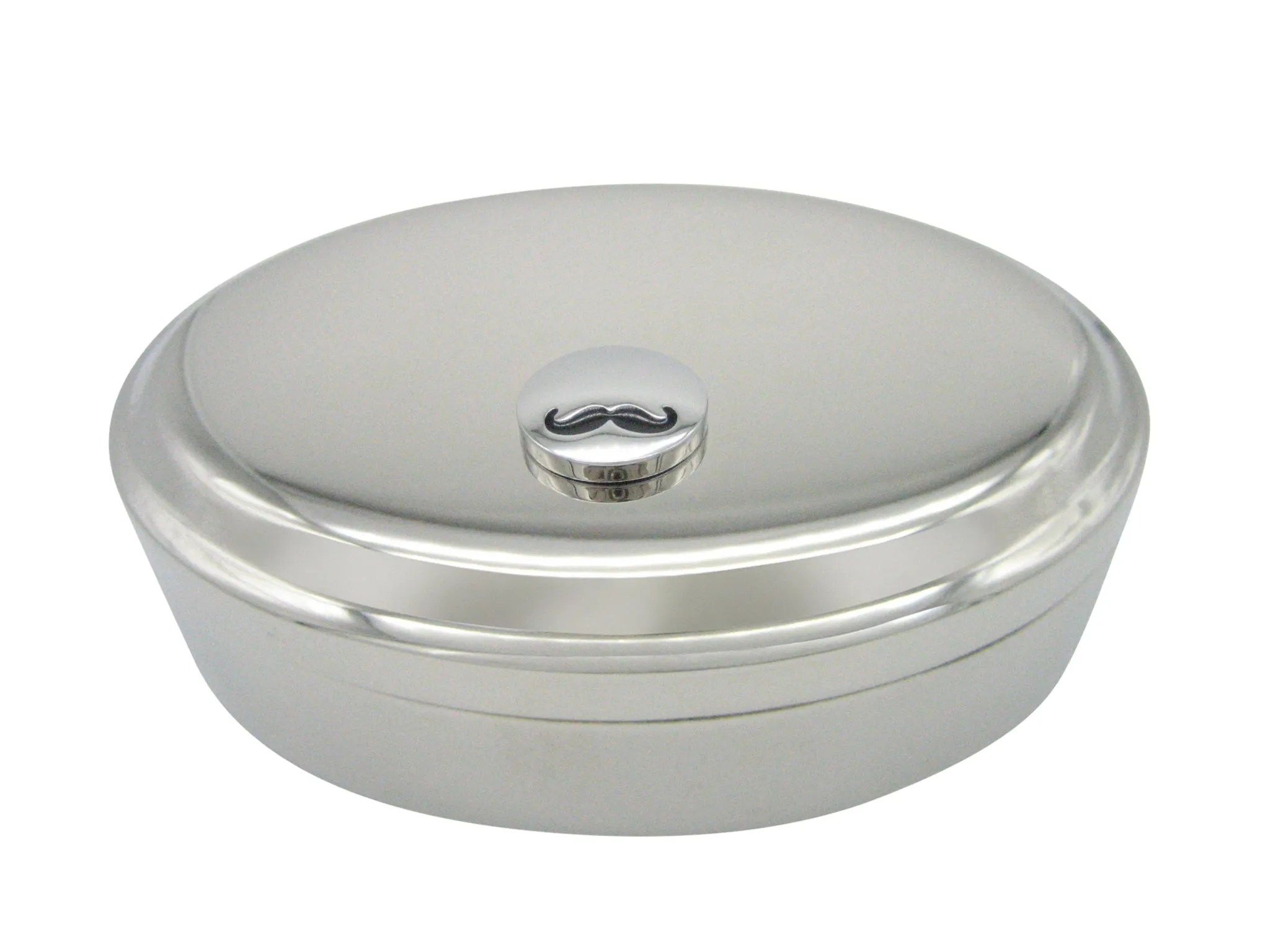 Shiny Circular Hipster Mustache Pendant Oval Trinket Jewelry Box