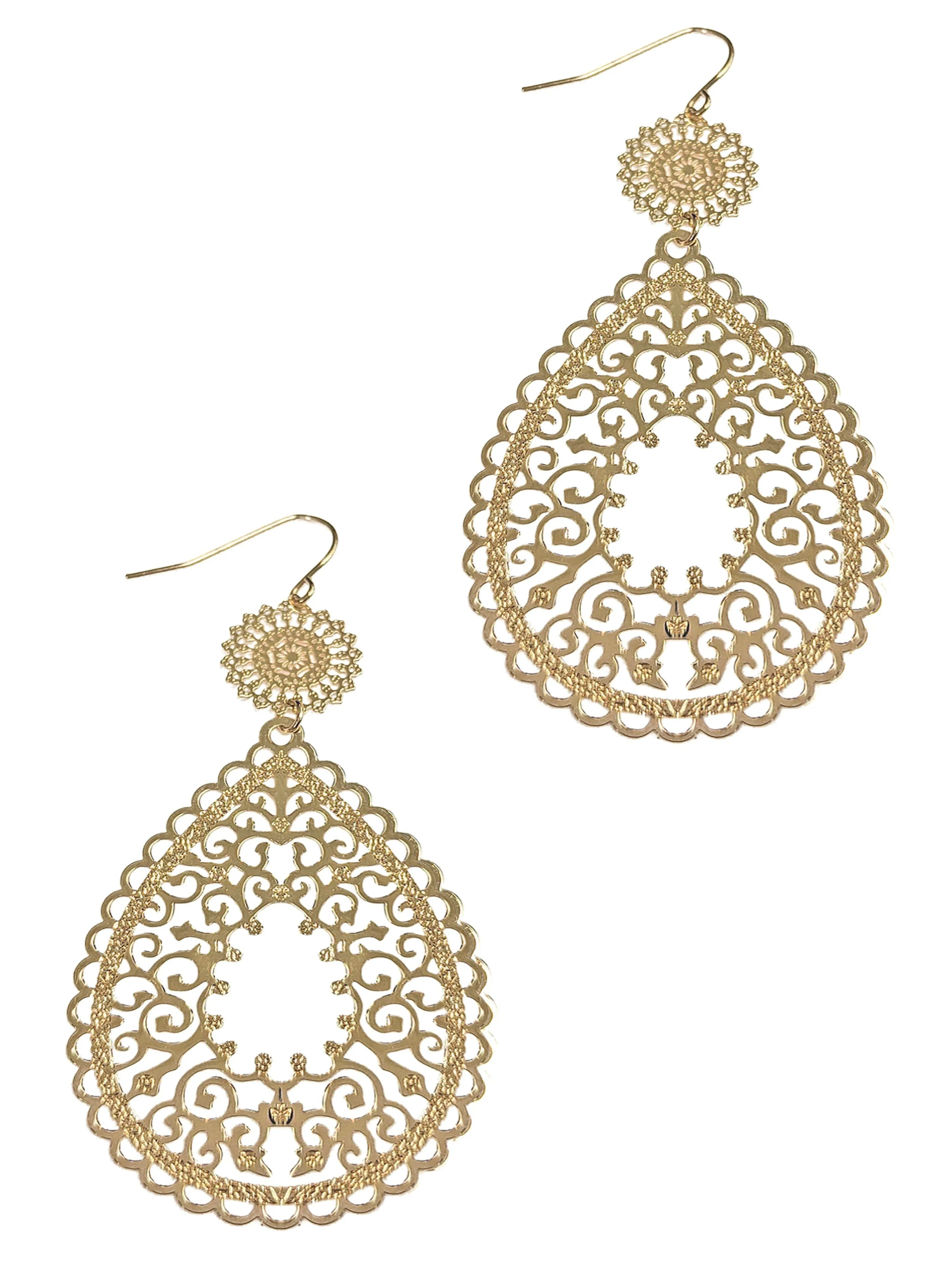 Shiny Filigree Gold Fashion Earrings